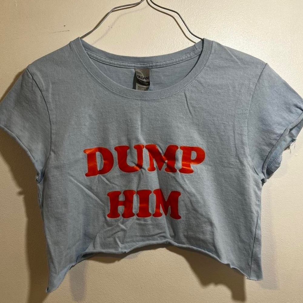 Light blue and orange cutoff crop top tshirt